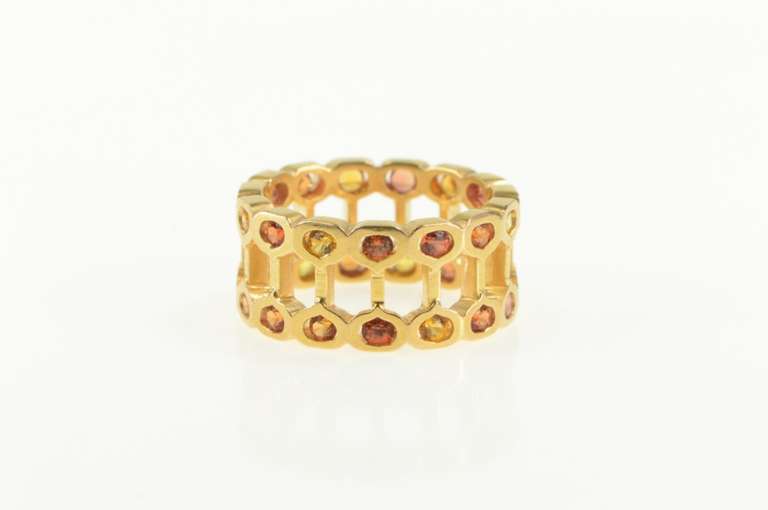 18K Yellow Gold Citrine Bar Bell Eternity Statement Band Ring