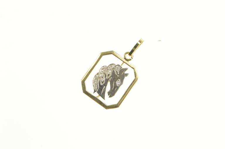 14K Yellow Gold Diamond Two Tone Horse Head Stallion Charm/Pendant