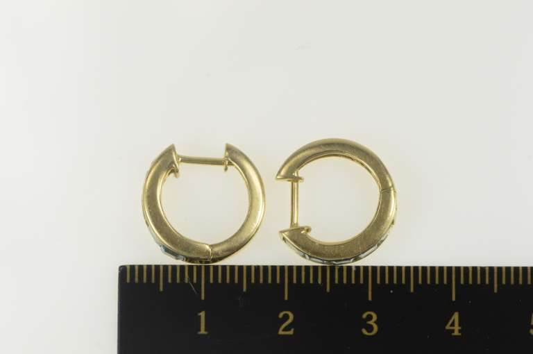 14K Yellow Gold Princess Blue Topaz Inset Statement Hoop Earrings