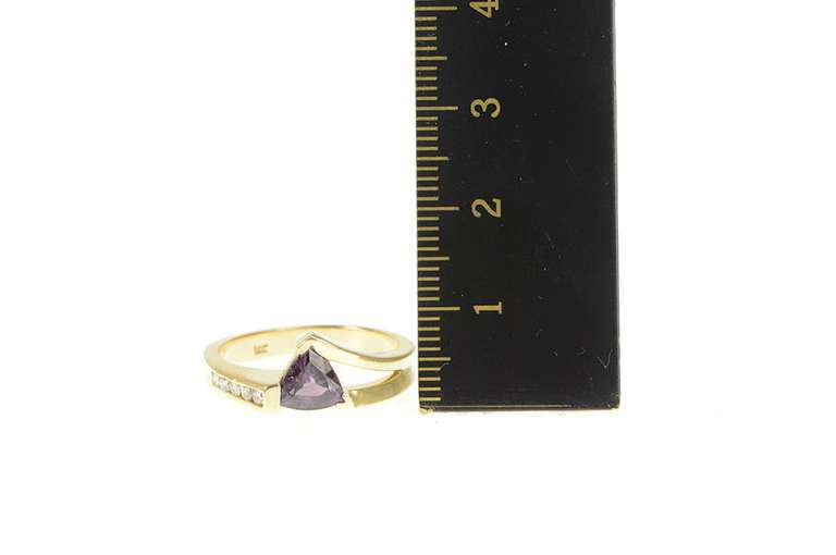 14K Yellow Gold Trillion Amethyst Diamond Accent Bypass Ring
