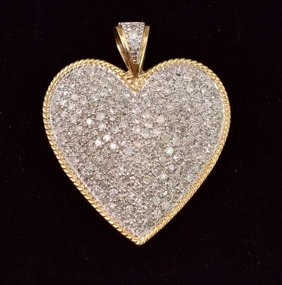 Precious Pave Diamond Heart Pendant in 14K Two Tone Gold