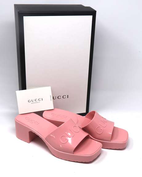 Rubber Gucci Logo Platform Slide Sandal