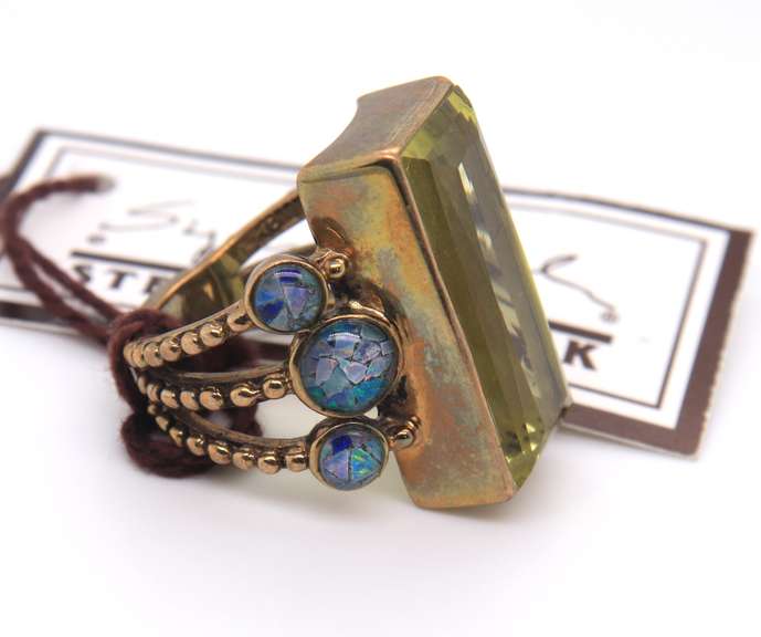 Stephen Dweck Lemon Quartz and Mosaic opal Ring