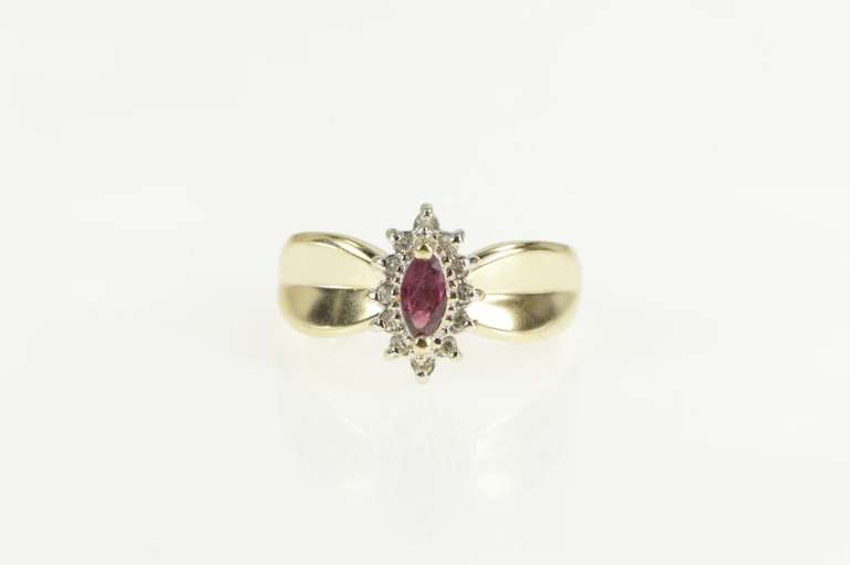 10K Yellow Gold Marquise Ruby Diamond Halo Engagement Ring