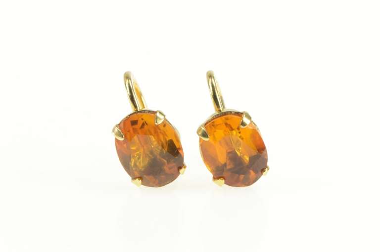 14K Yellow Gold Oval Syn. Citrine Inset Screw Back Retro Earrings