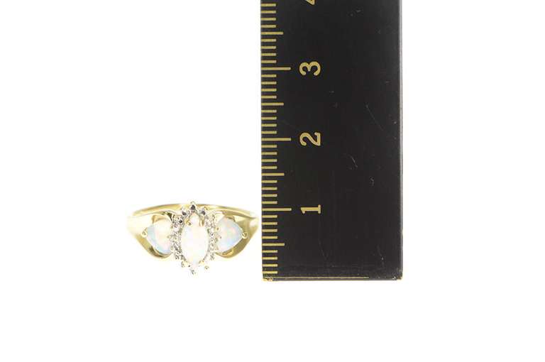 10K Yellow Gold Marquise Syn. Opal Diamond Accent Statement Ring