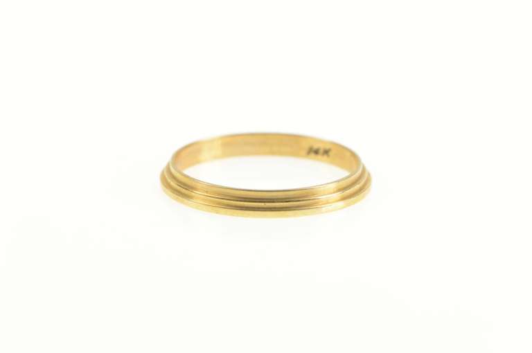 14K Yellow Gold 1.3mm Vintage NOS 1950's Grooved Band Ring