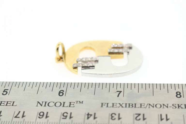 Modern 14kt and Platinum Diamond Pendant
