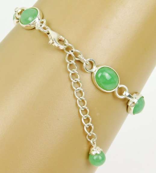 Sterling Aventurine or Jade Cabochon Bracelet
