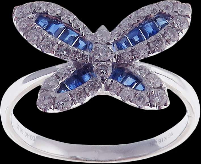 Majestic 18k White Gold Butterfly Ring with Sapphire flaps and Diamond trims