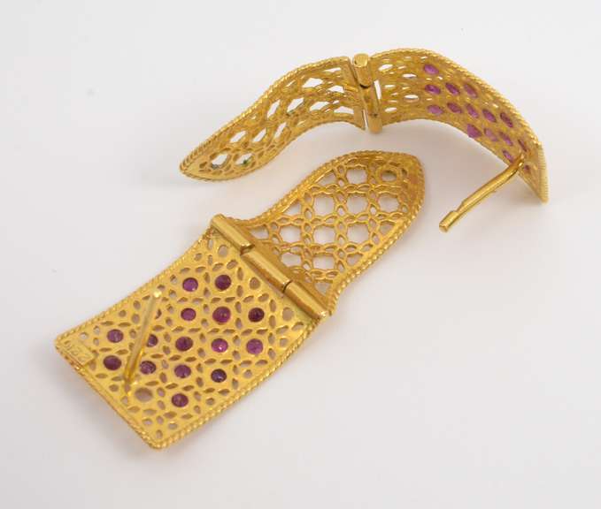 Hinged 22k Filigree Earrings with Rubies