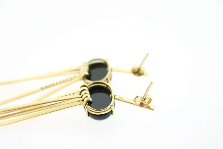 Fashionable Art Deco Black Tourmaline Earrings with 18k Yellow Gold