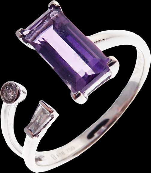 Radical Amethyst and Diamond 18k White Gold Ring