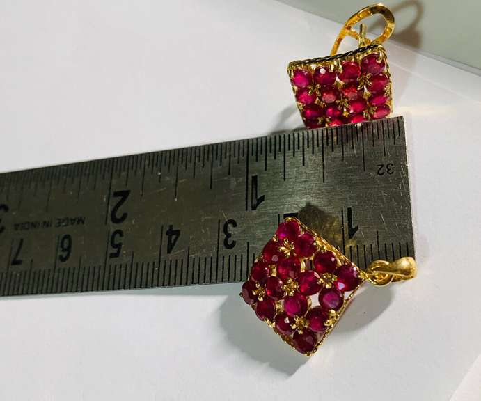 14kt Solid Yellow Gold & Ruby Earrings and Pendant Set