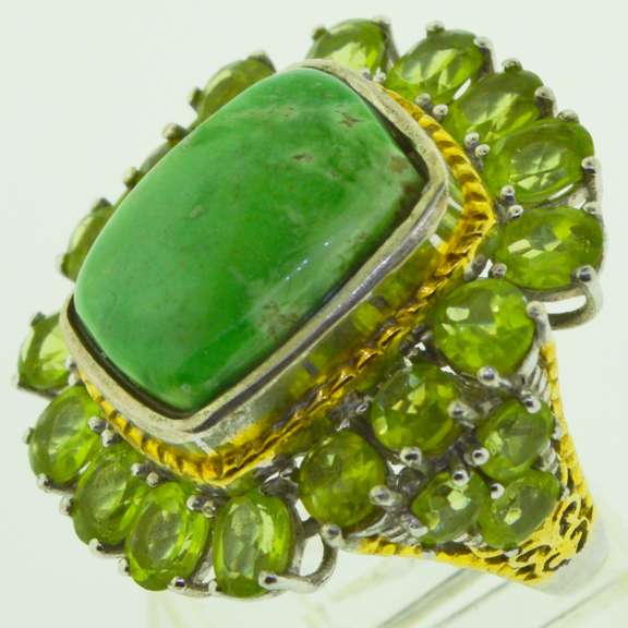 Sterling Silver Cocktail Green Gemstone Ring