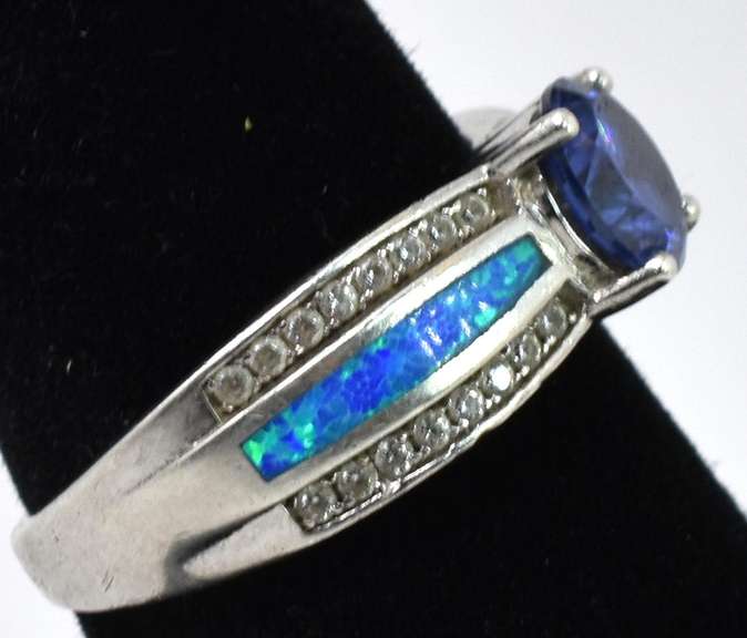 Sterling Silver CZ Bracelet With Synthetic Opal And CZ Accents