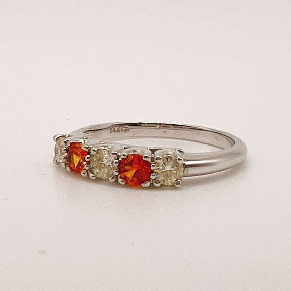 14kt White Gold, Orange Sapphire, & Diamond Band