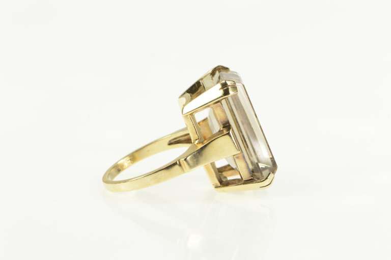 10K Yellow Gold Emerald Cut Syn. Smoky Quartz Cocktail Ring