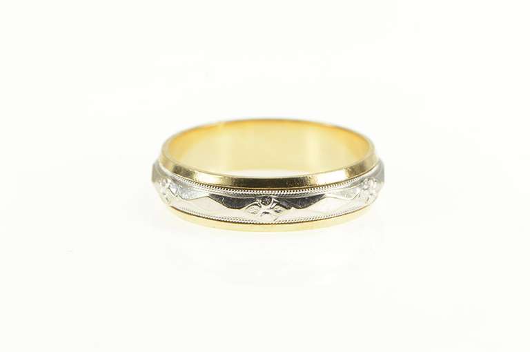 14K Yellow Gold 1950's Ornate Blossom Geometric Wedding Band Ring