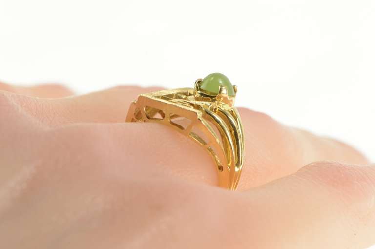 14K Yellow Gold Retro Jadeite Love Word Ornate Statement Ring
