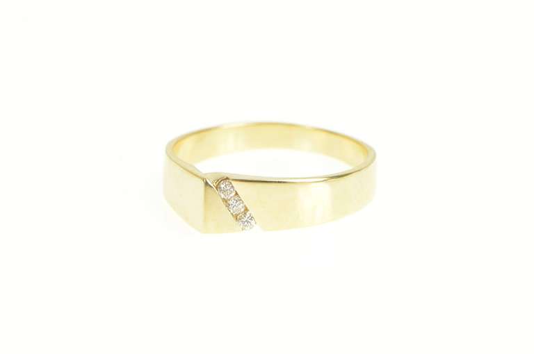 14K Yellow Gold Squared Diamond Asymmetrical Wedding Ring