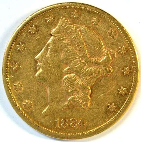Scarcer 1884-S US $20 Liberty Gold Piece in AU