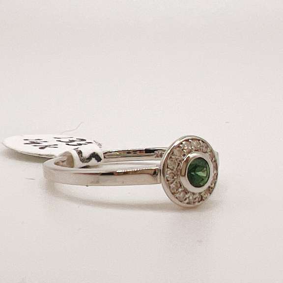 14kt White Gold, Green Sapphire, & Diamond Ring