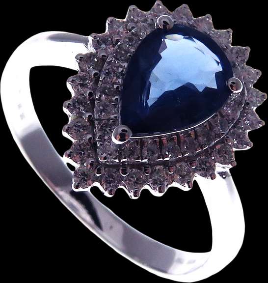 Wonderful Sapphire 18k White Gold Ring drenched in Diamonds