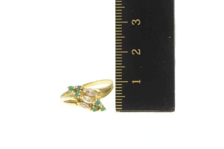 14K Yellow Gold Marquise Diamond Emerald Cluster Bypass Ring