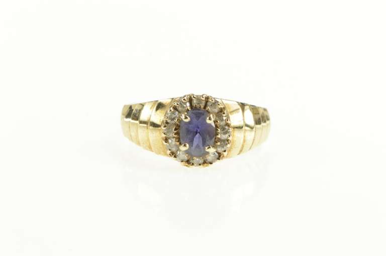 10K Yellow Gold Natural Sapphire Diamond Halo Engagement Ring