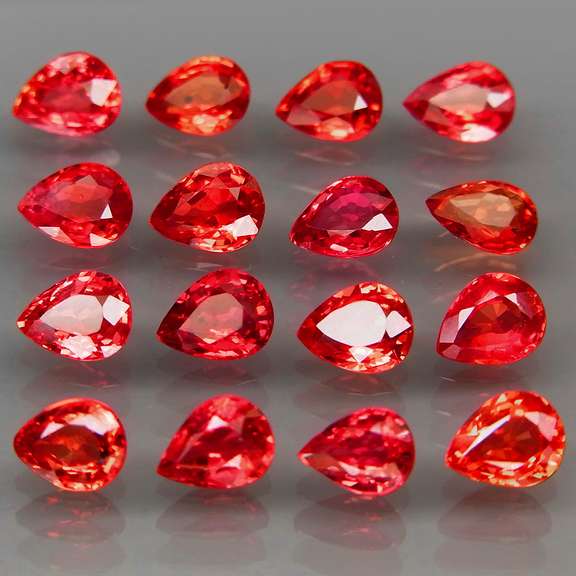 Excellent 4.47ct set of pear cut red Imperial Sapphires
