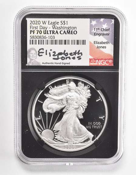 PF70UCAM 2020-W American Silver Eagle 1st Day Washington Signed - NGC