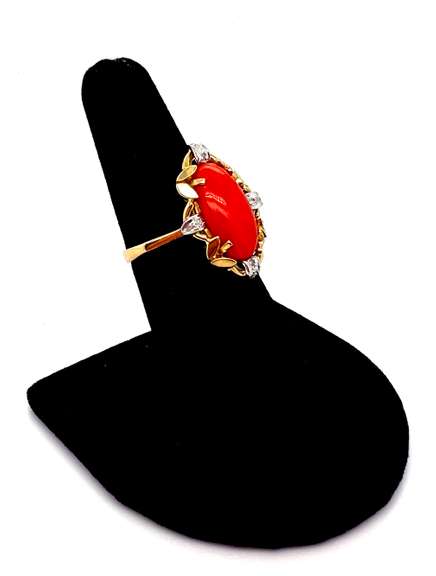 One-Of-A- Kind 18kt Yellow Gold Coral and Diamond Ring