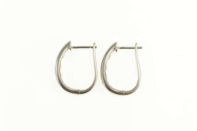 14K White Gold Diamond Channel Inset Oval Classic Hoop Earrings