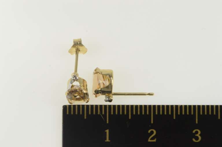 14K Yellow Gold Oval Morganite Diamond Accent Stud Earrings