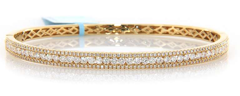 New Diamond Triple Row Bangle Bracelet in Yellow Gold