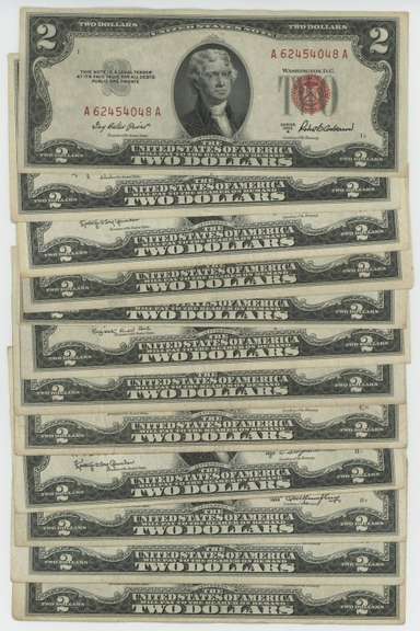 Lot of 12 nicer Series of 1953 $2 Red Seal Notes