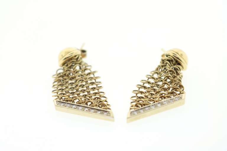 Art Deco Chainmail Diamond Earrings in 18KT Yellow Gold