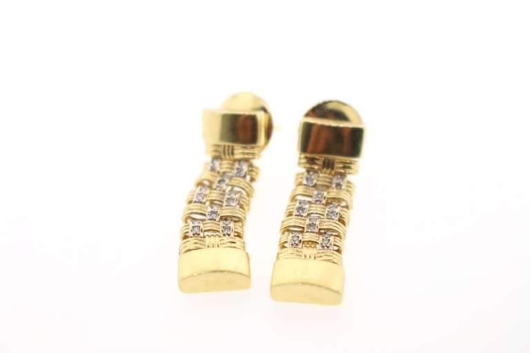 Diamond and 18KT Yellow Gold Woven Dangle Earrings