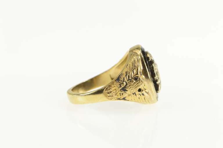 10K Yellow Gold Black Onyx Trojan Soldier Overlay Statement Ring