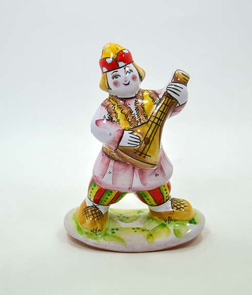 Vintage Hungry Pottery Figurines, Man Playing the Balalaika and Bell in the Shape of a Woman