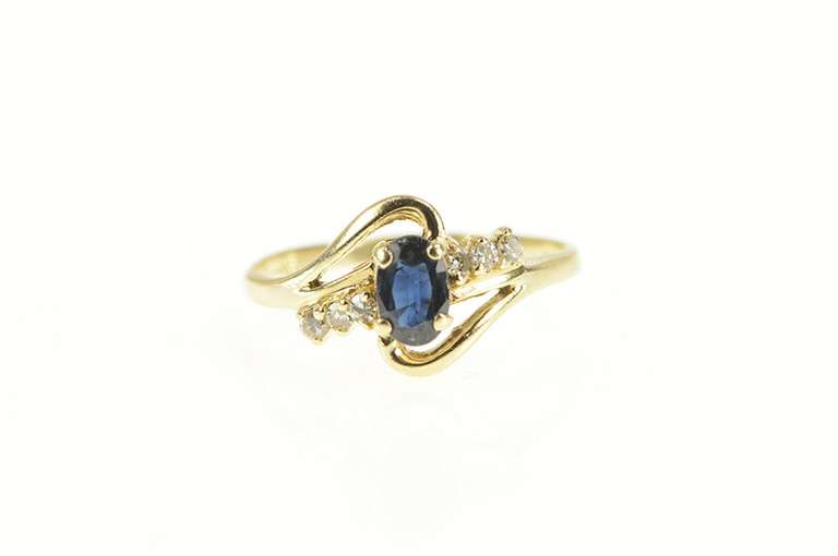 14K Yellow Gold Natural Sapphire Diamond Accent Engagement Ring
