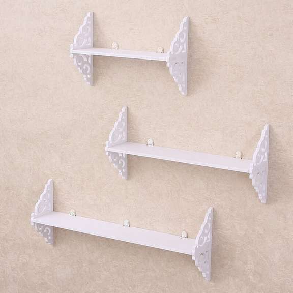3Pcs Punch-free Wood Carved Wall Shelves Hanging Rack