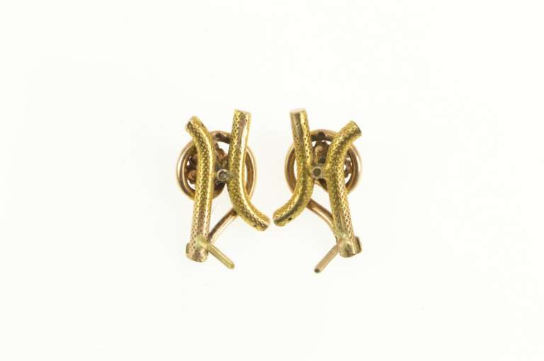 14K Yellow Gold Victorian Emerald Seed Pearl Flower Swirl Bar Earrings