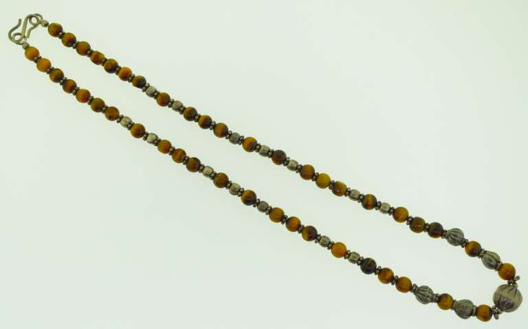 Sterling Silver Tiger eye Beads With Vintage Silver Beads Necklace