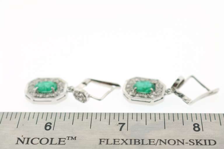 Brilliant 18k White Gold Emerald Earrings surrounded by Diamonds