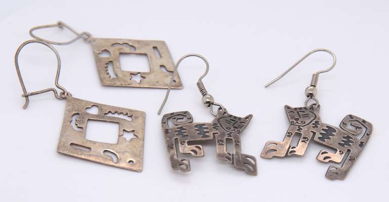 Lot of 2 Vintage Sterling Silver Dangle Earrings