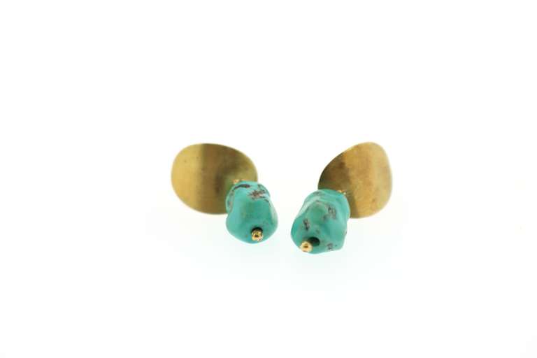 Brinco Pedra Turquoise Tumbled Dangle On 18k Yellow Gold Cuff Earrings