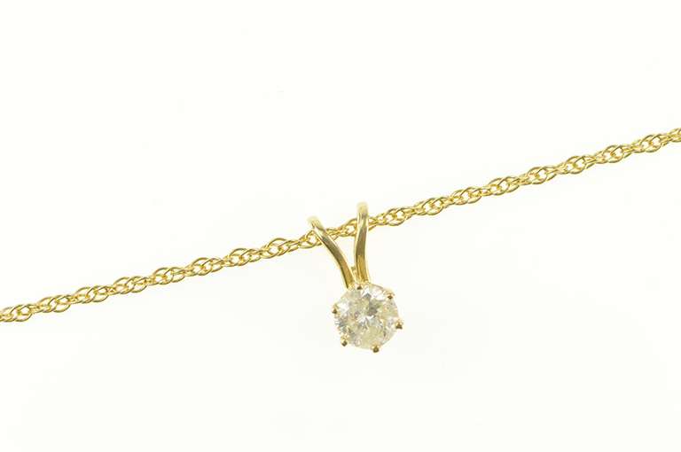 14K Yellow Gold 0.46 Ct Diamond Solitaire Twist Rope Chain Necklace