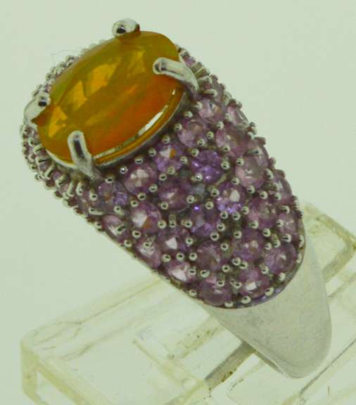 Sterling Silver Pink Topaz With Yellow Stone Ring